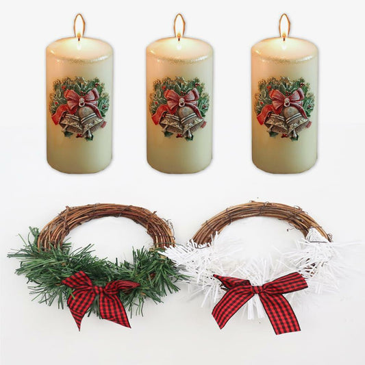 [Like_new] Christmas Wreath Brown Candle Rings Bow Eucalyptus Garland Candle Holder