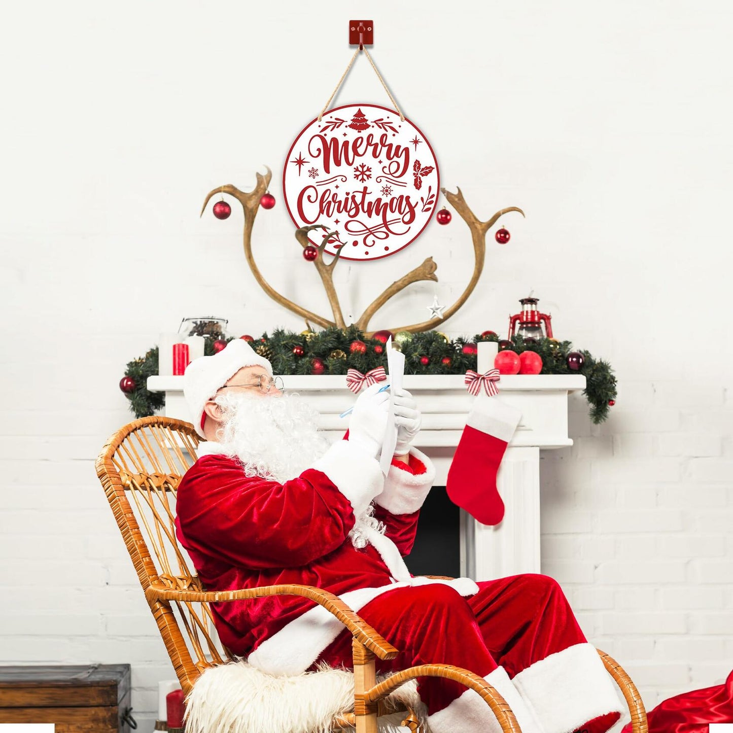 Absnfatu Merry Christmas Wooden Wall Door Sign Hanger Decor