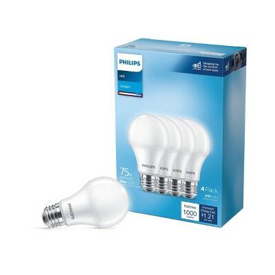 Philips LED 75W Frosted Daylight Non-Dim A19 4P (Non-T20): 1100 Lumens, E26