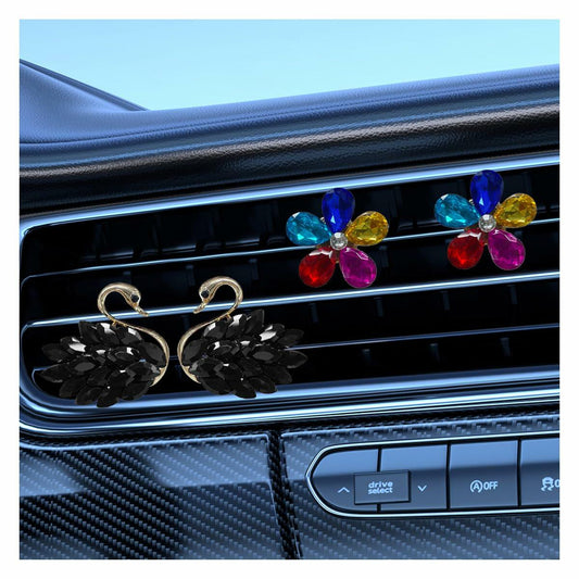Bling Swan Car Air Vent Clips 4PCS Crystal Rhinestone Diffuser Pink