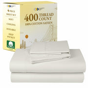 California Design Den 100% Cotton Full Sheets Set 400TC Deep Pockets Ivory
