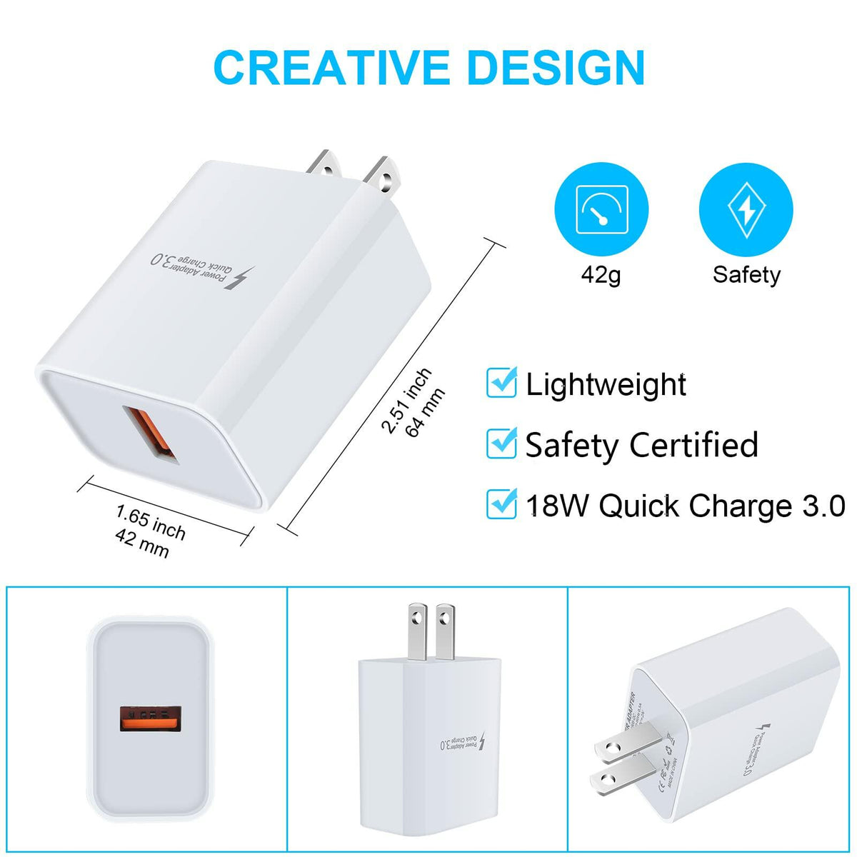 Quick Charge 3.0 18W USB Wall Charger Fast Adapter for Samsung Galaxy Black