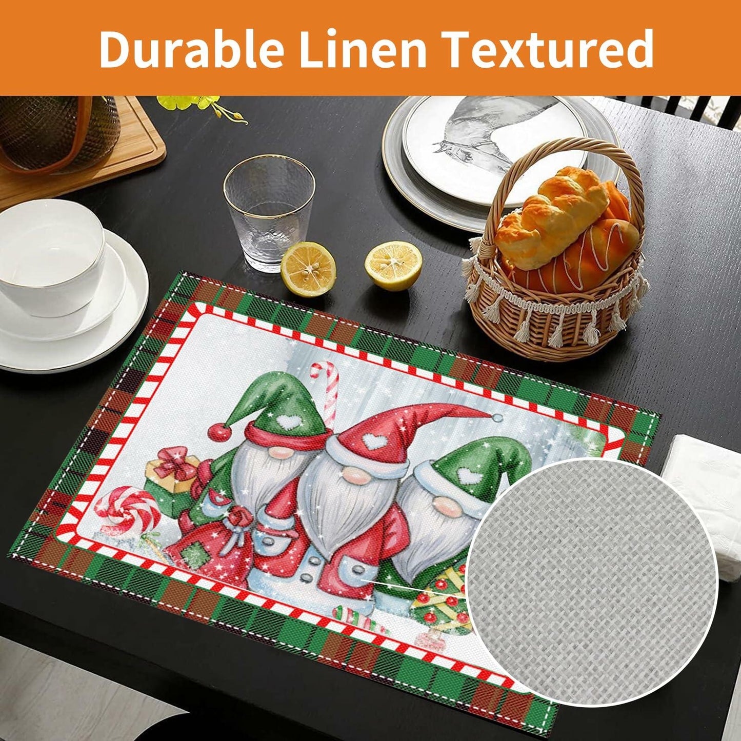 MAJOYLIFE Christmas Placemats Set of 4 16.5x12.5 Rectangle Santa Claus