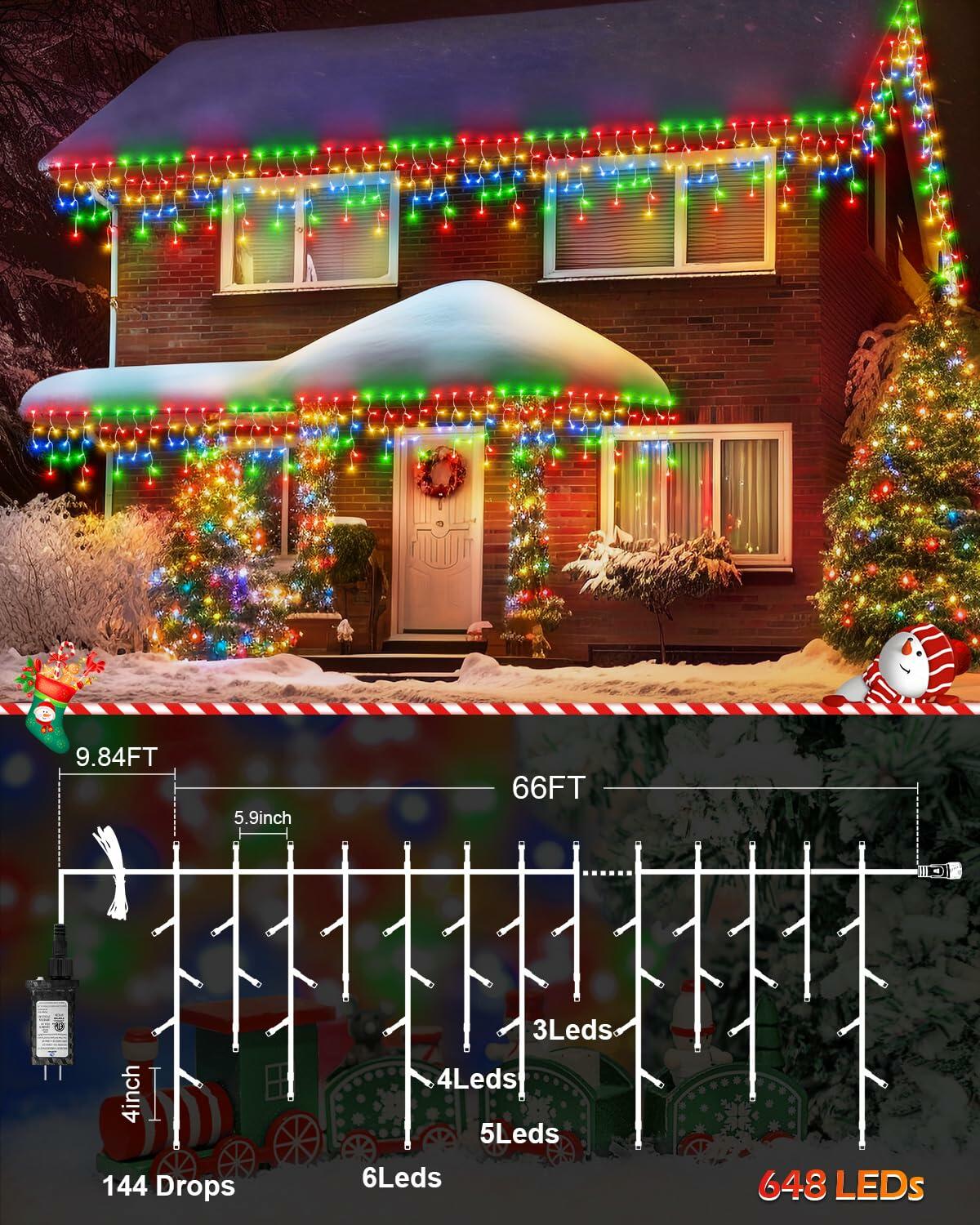 [Like_new] Upgraded Icicle Christmas Lights 157FT 1440 LED 8 Modes Timer Waterproof