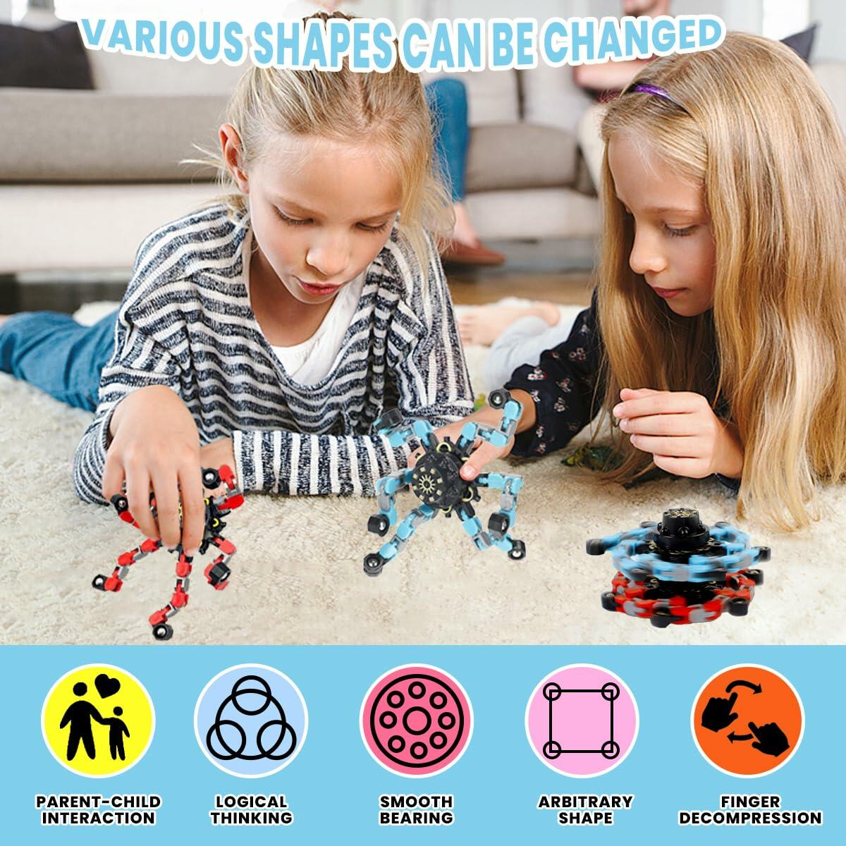 Deformation Fingertip Decompression Mechanical Gyroscope DIY Chain Red+Blue Toy