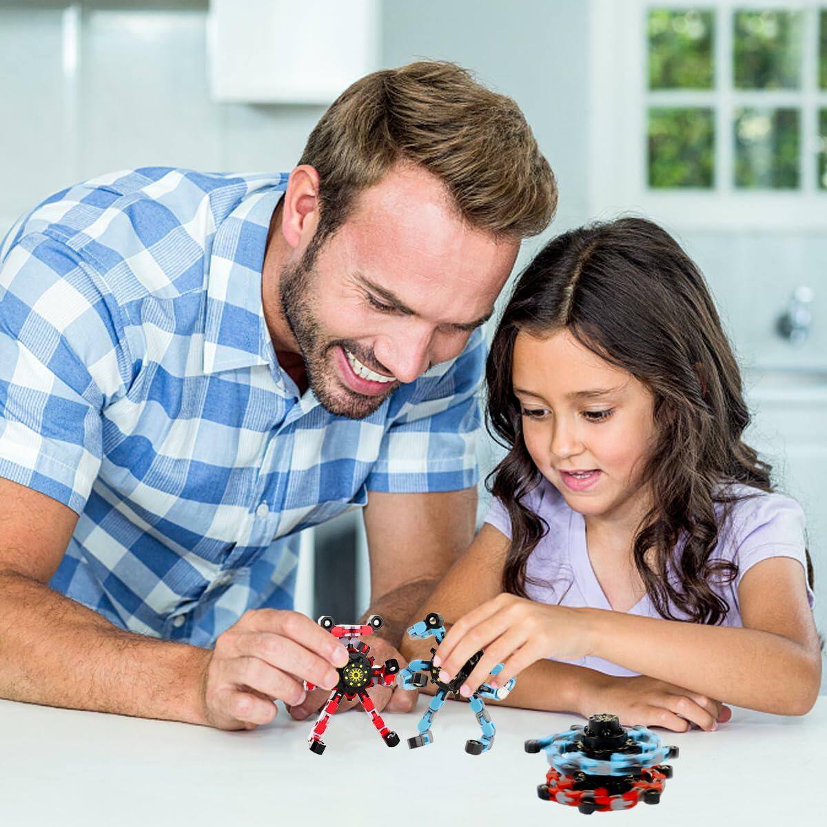 Deformation Fingertip Decompression Mechanical Gyroscope DIY Chain Red+Blue Toy