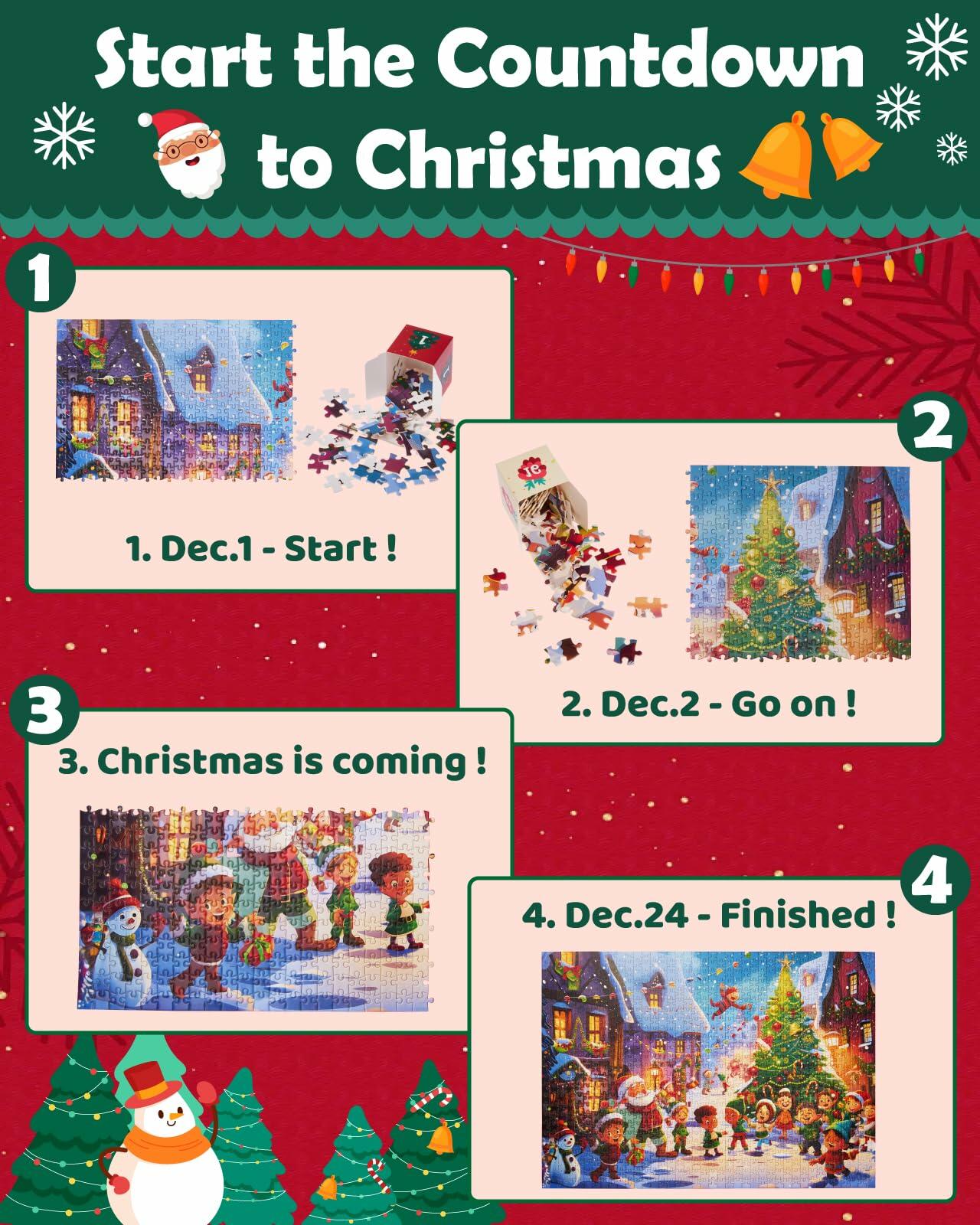 Advent Calendar 2025 Christmas Jigsaw Puzzle 1000pcs 24 Days Countdown