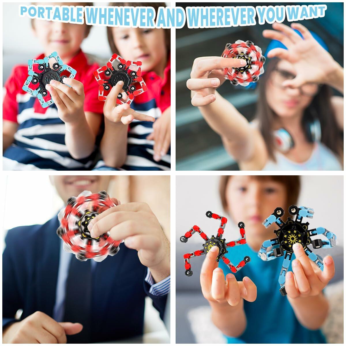 Deformation Fingertip Decompression Mechanical Gyroscope DIY Chain Red+Blue Toy