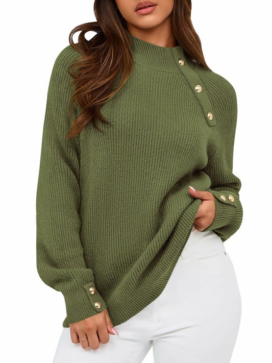 PRETTYGARDEN Womens Ribbed Knit Raglan Mock Neck Sweater Beige Size S