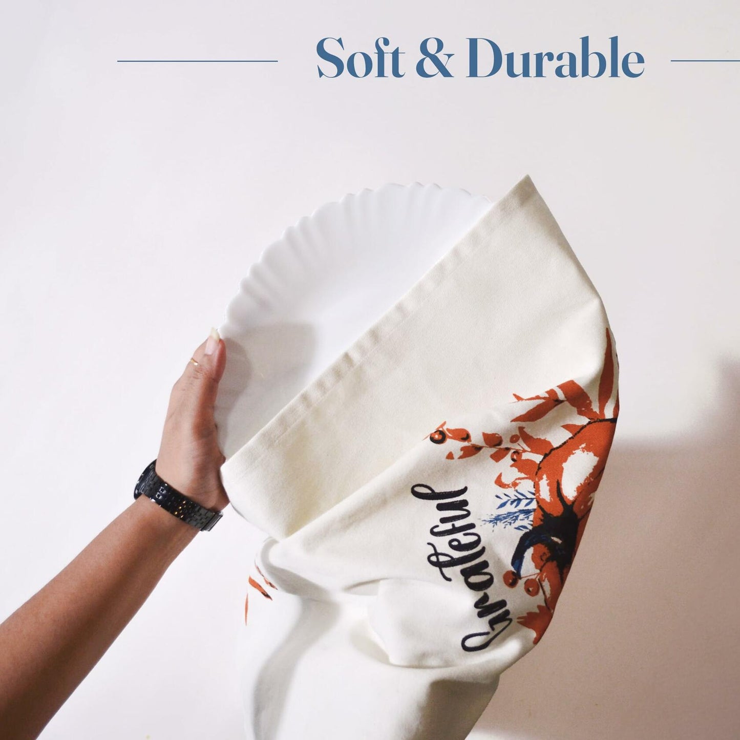 The Fine Living Company 2pc Thankful Grateful Dish Towels 18x28 Blue Orange