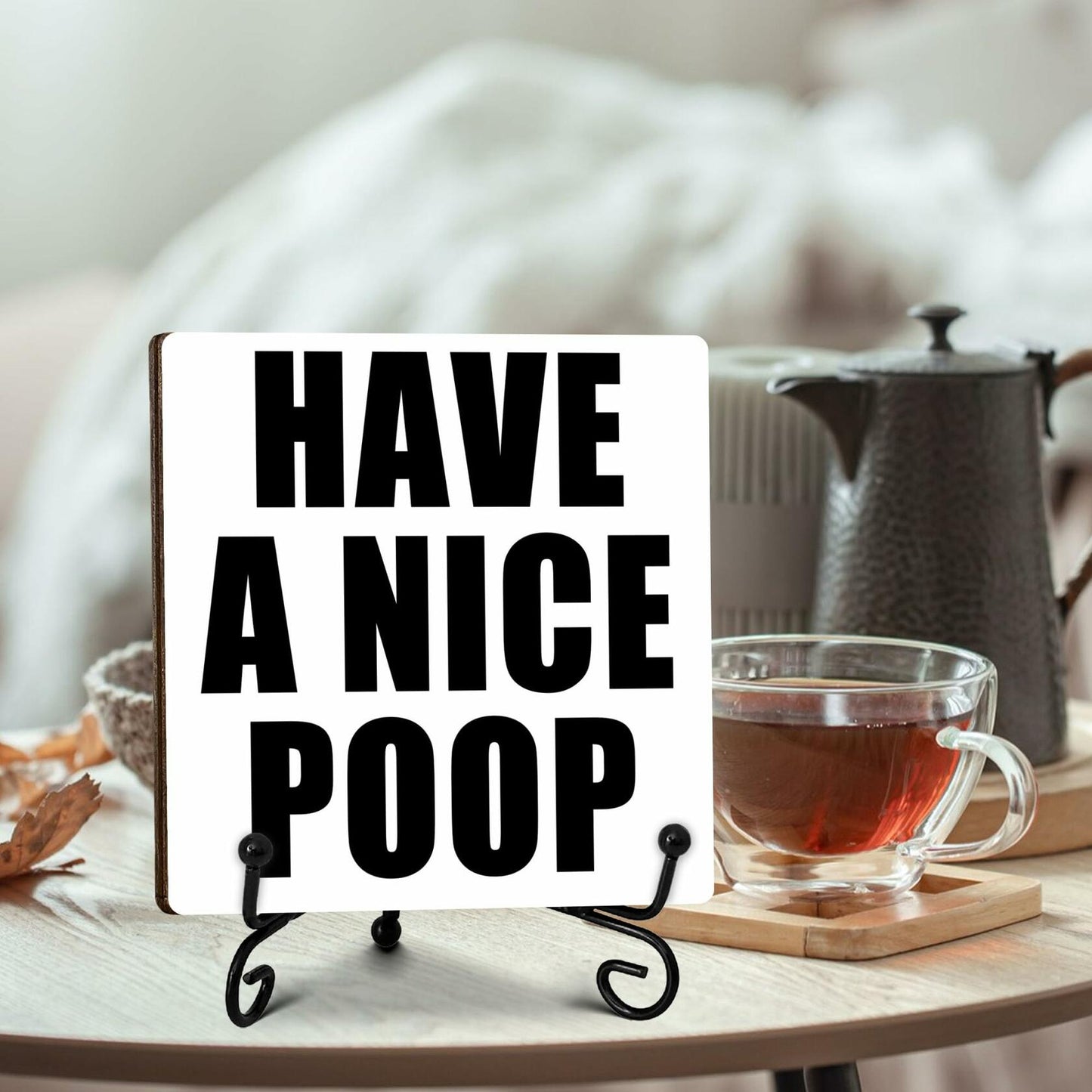 Qoamp Rustic Wooden Sign Have A Nice Poop 5x5 Inches White Tabletop Decor