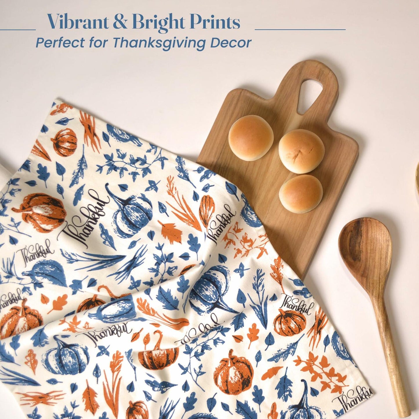 The Fine Living Company 2pc Thankful Grateful Dish Towels 18x28 Blue Orange