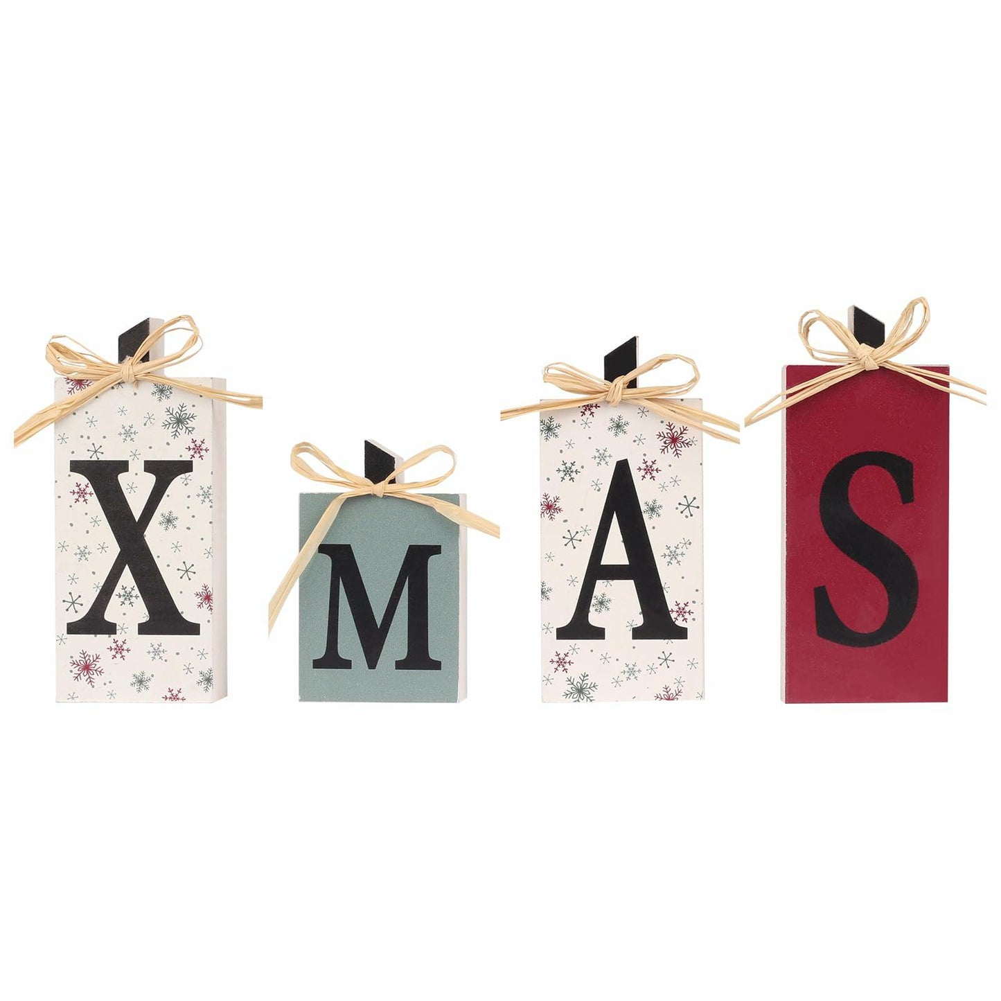 SY Super Bang Rustic Wooden Xmas Sign Decorations 4PCS Farmhouse Holiday