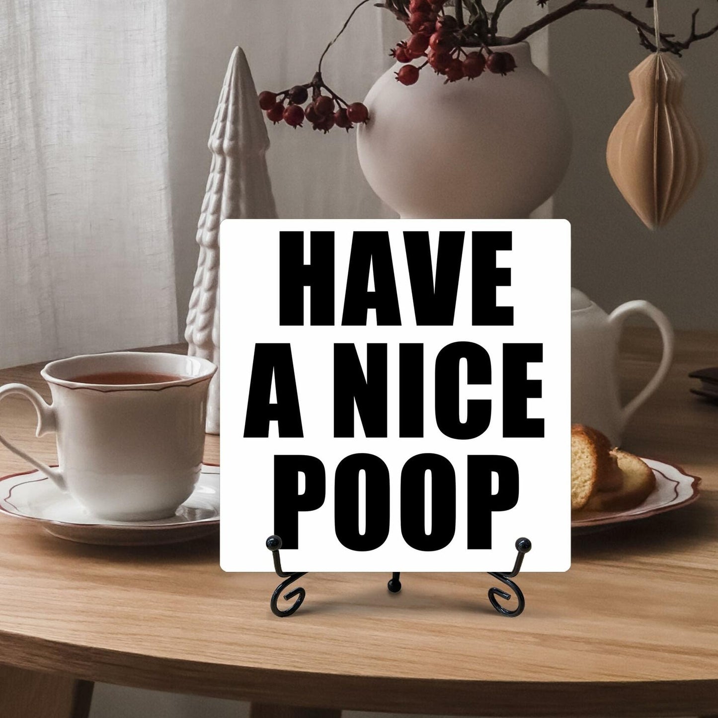 Qoamp Rustic Wooden Sign Have A Nice Poop 5x5 Inches White Tabletop Decor