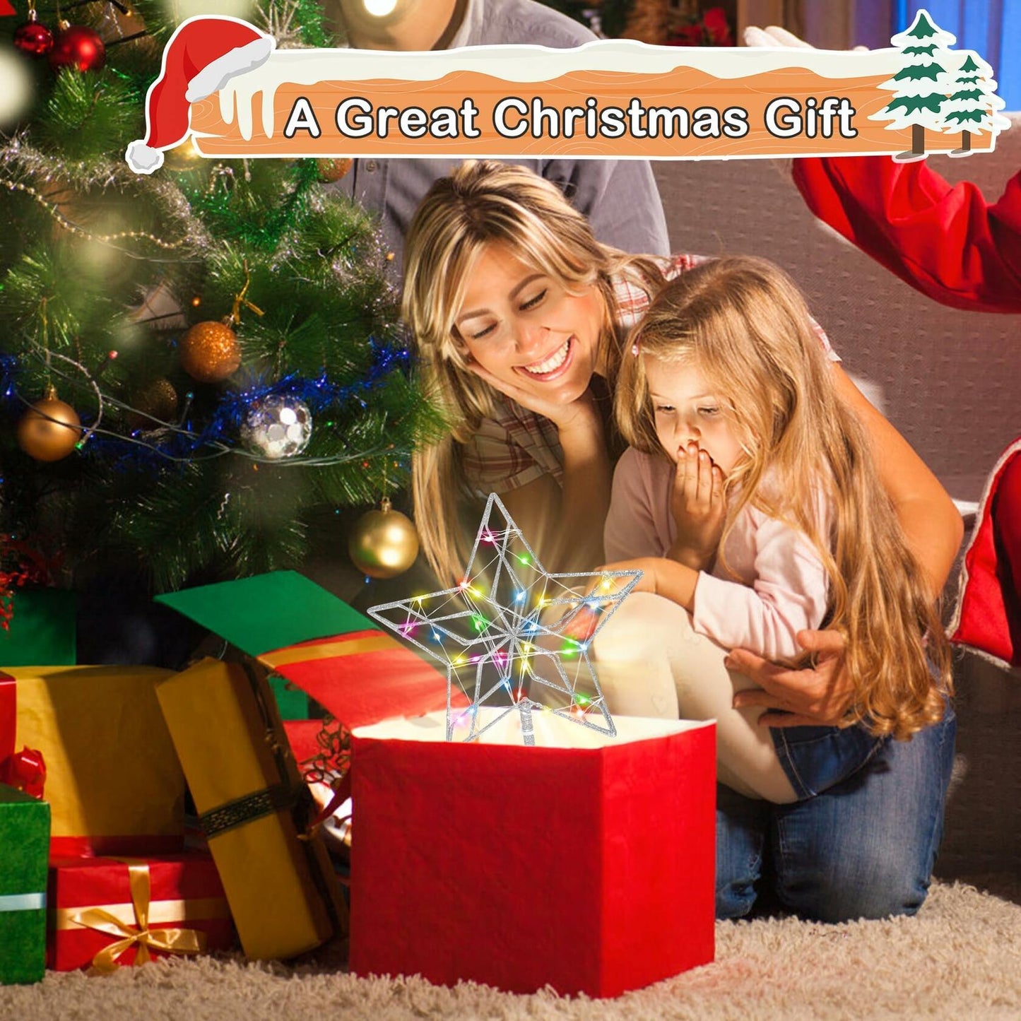 Christmas Tree Topper 50 LED Lighted Silver Star Remote Control 8 Modes