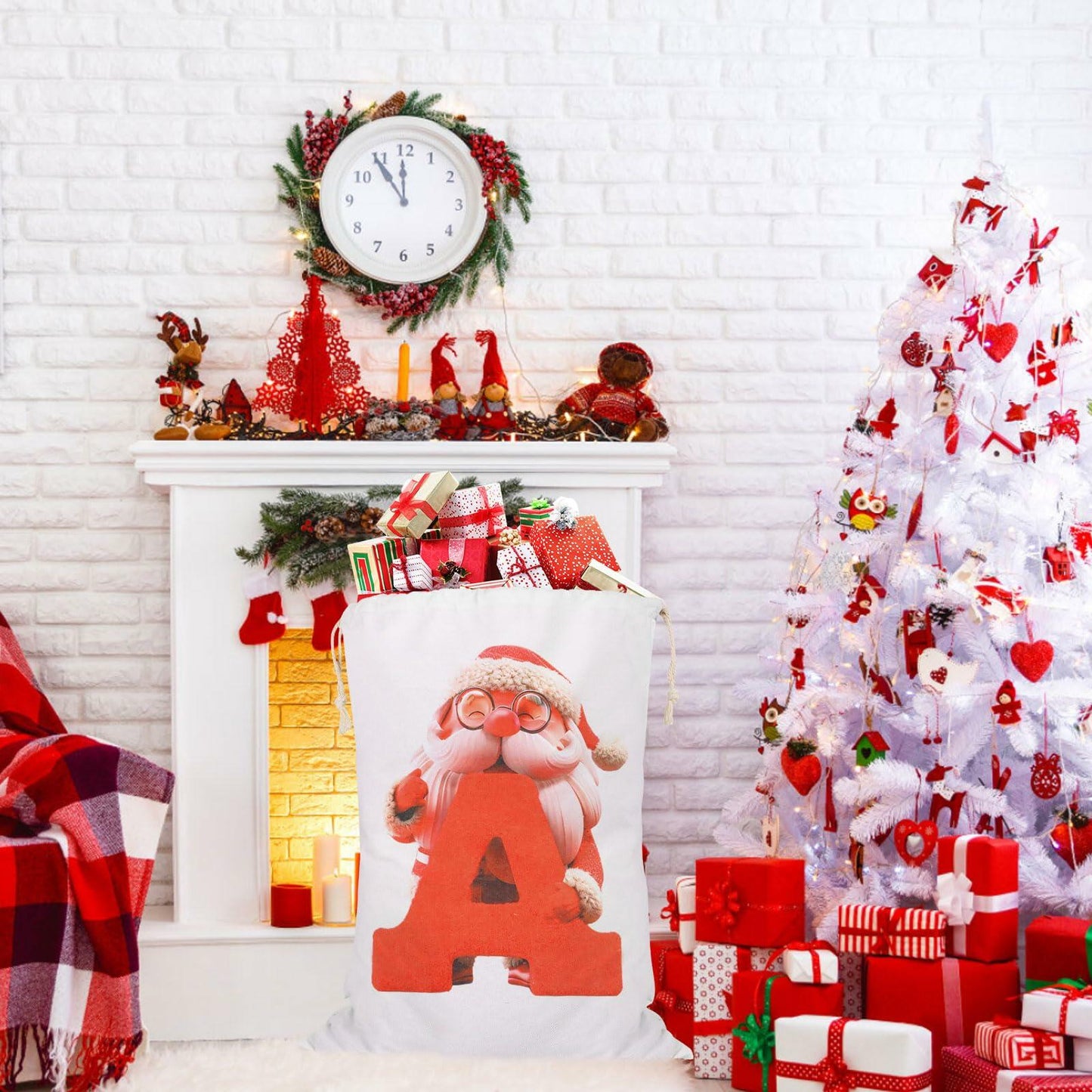 CCINEE Canvas Santa Sack 27x20in Red Drawstring Personalized Letter A