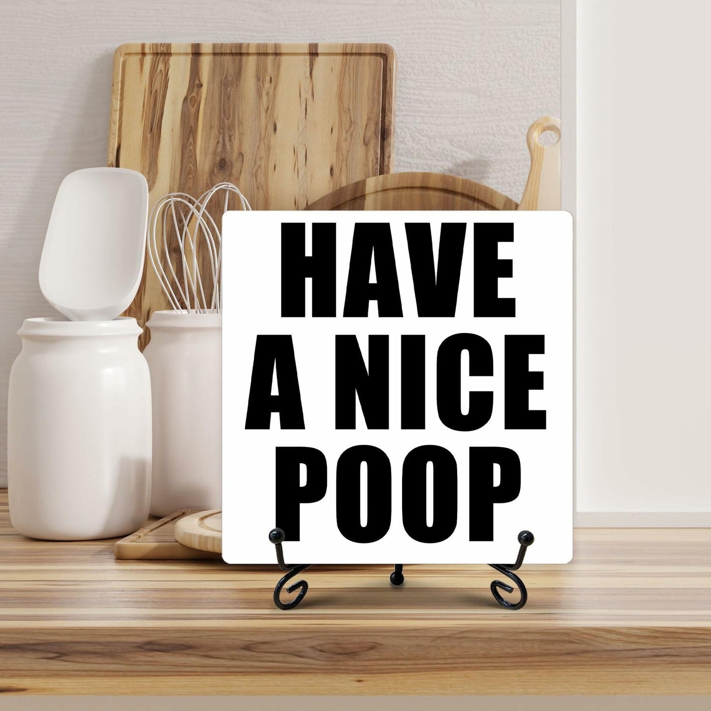 Qoamp Rustic Wooden Sign Have A Nice Poop 5x5 Inches White Tabletop Decor
