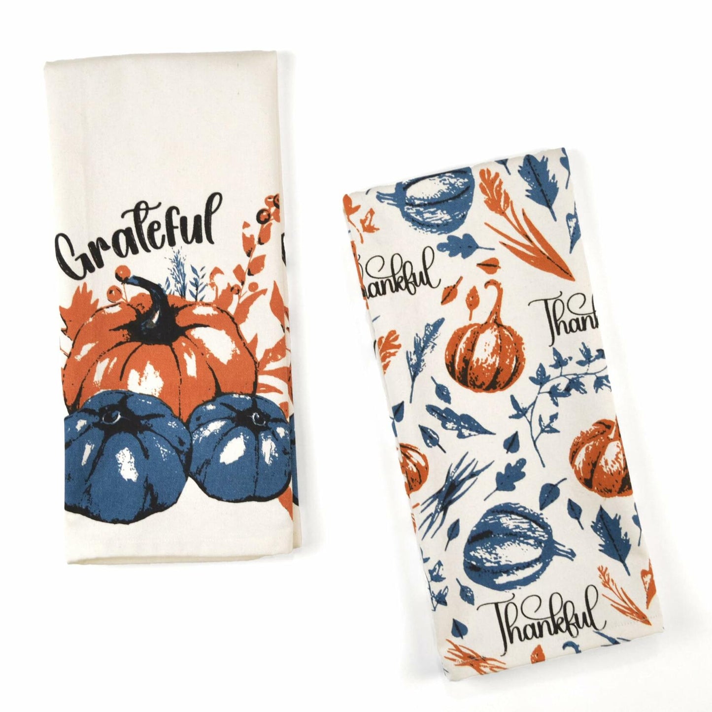 The Fine Living Company 2pc Thankful Grateful Dish Towels 18x28 Blue Orange