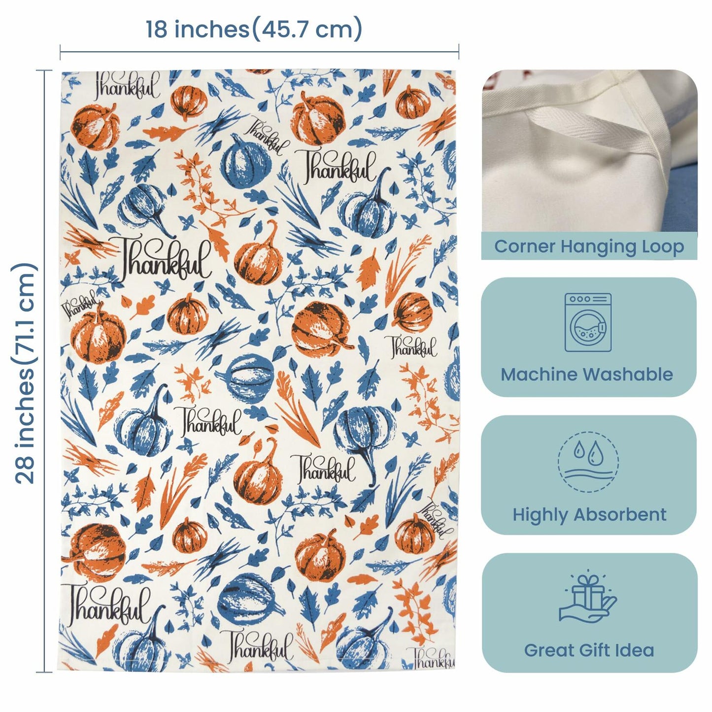 The Fine Living Company 2pc Thankful Grateful Dish Towels 18x28 Blue Orange