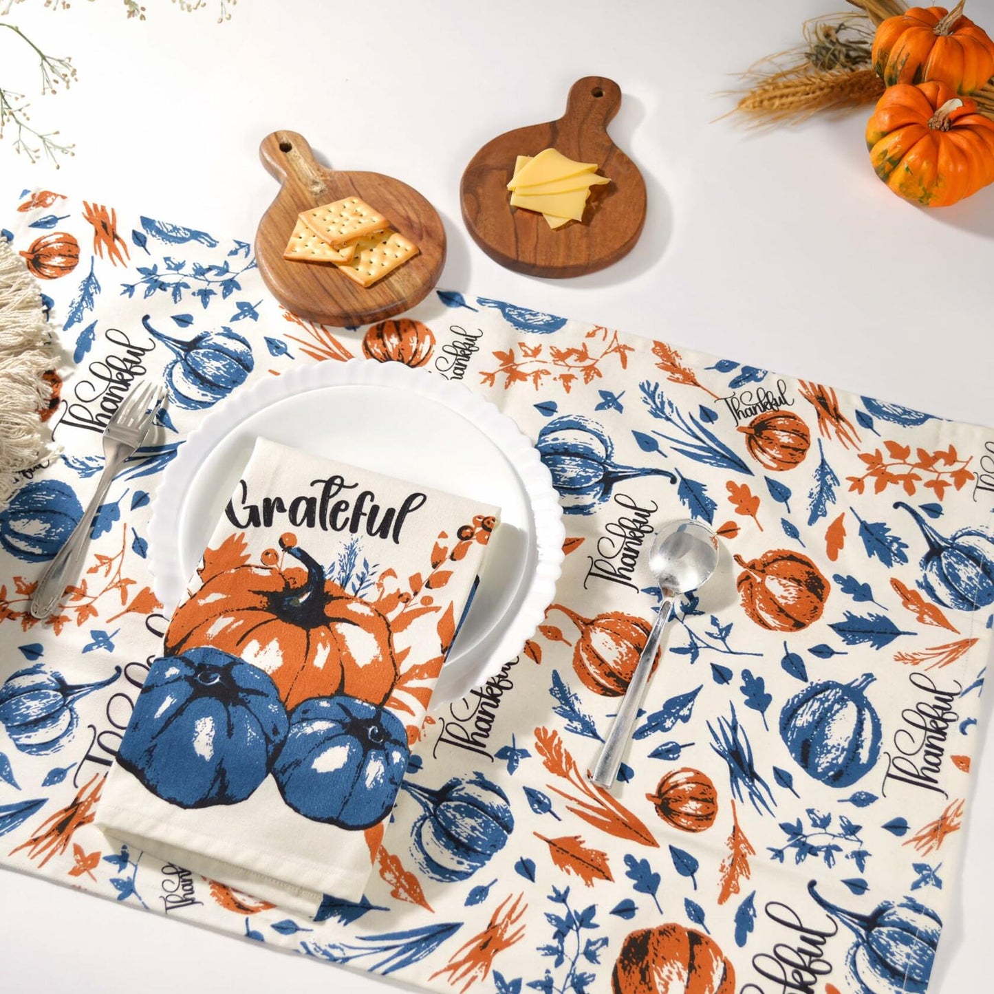 The Fine Living Company 2pc Thankful Grateful Dish Towels 18x28 Blue Orange