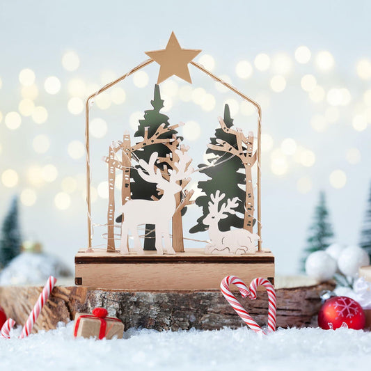 MYISUB Christmas Reindeer LED Wooden Ornaments Small 6.7x3.5x2.36 Inches