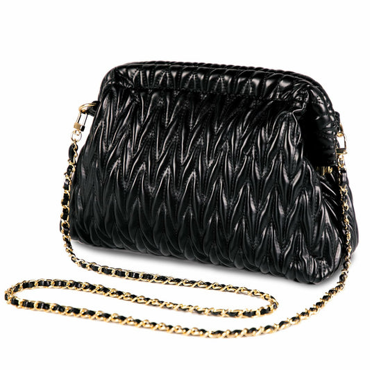 Homsunyi Women's Pleated Quilted PU Clutch Bag Evening Handbag