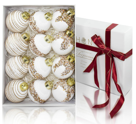 Satin Christmas Balls Ornaments 12Pcs 3.15" White Silk Hanging Decor