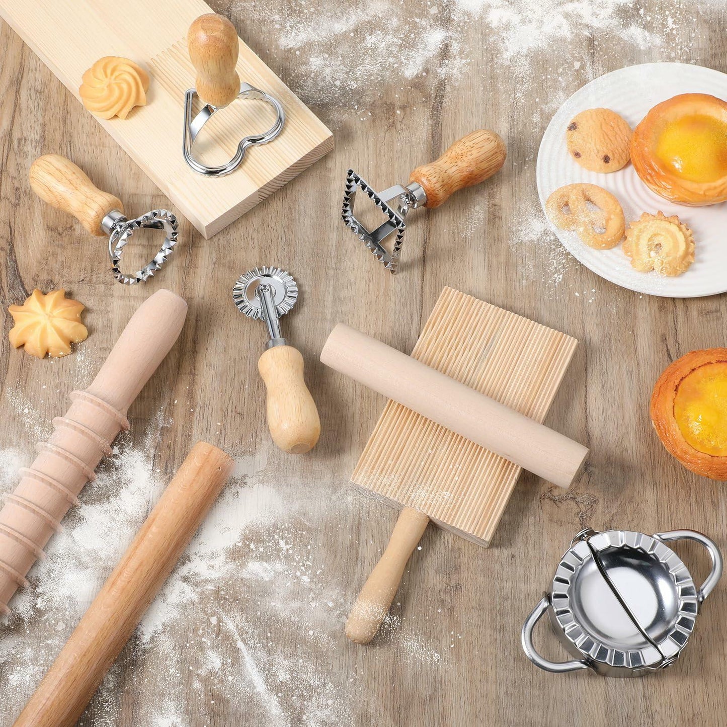 PEOVLVN 9 Pcs Pasta Making Kit Gnocchi Board Roller Cutter Dumpling Maker