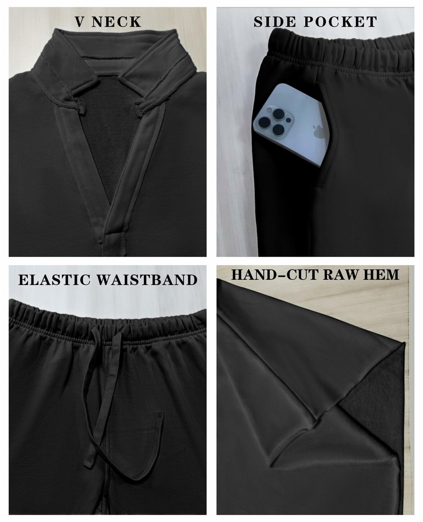 Yioaga Women Tracksuit 2 Piece Set Pullover Sweatshirt Sweatpants Black Size XL