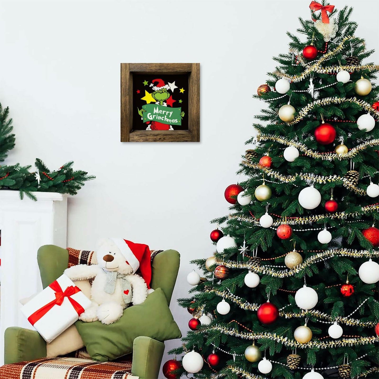 Funny Christmas Wooden Sign Home Bathroom Decor Cute Xmas 7x7 Inch Frame