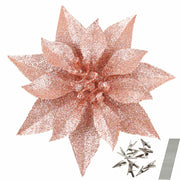 [Like_new] YOSICHY 12 Pcs Artificial Christmas Flowers Deep Champagne with Clips Stems