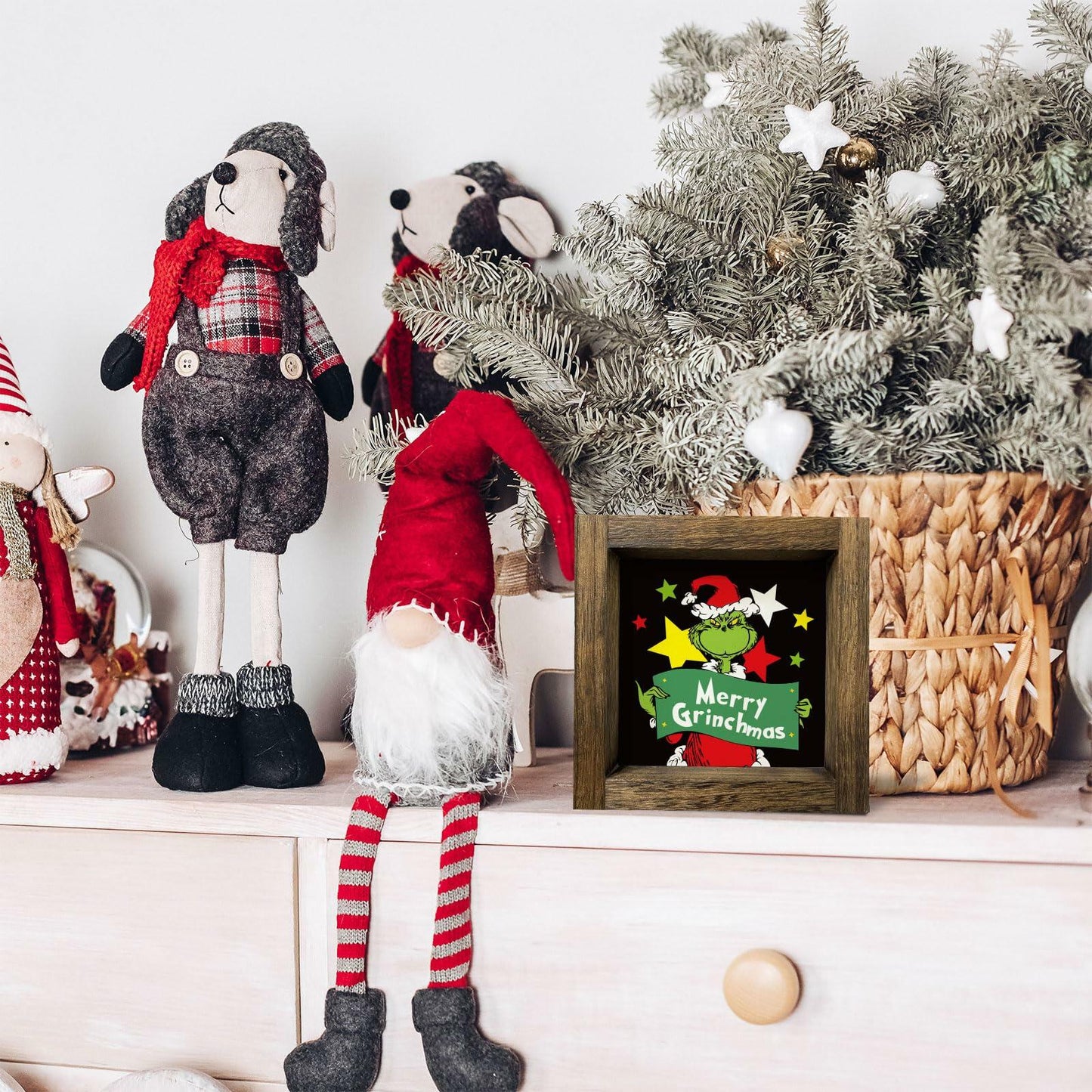 Funny Christmas Wooden Sign Home Bathroom Decor Cute Xmas 7x7 Inch Frame