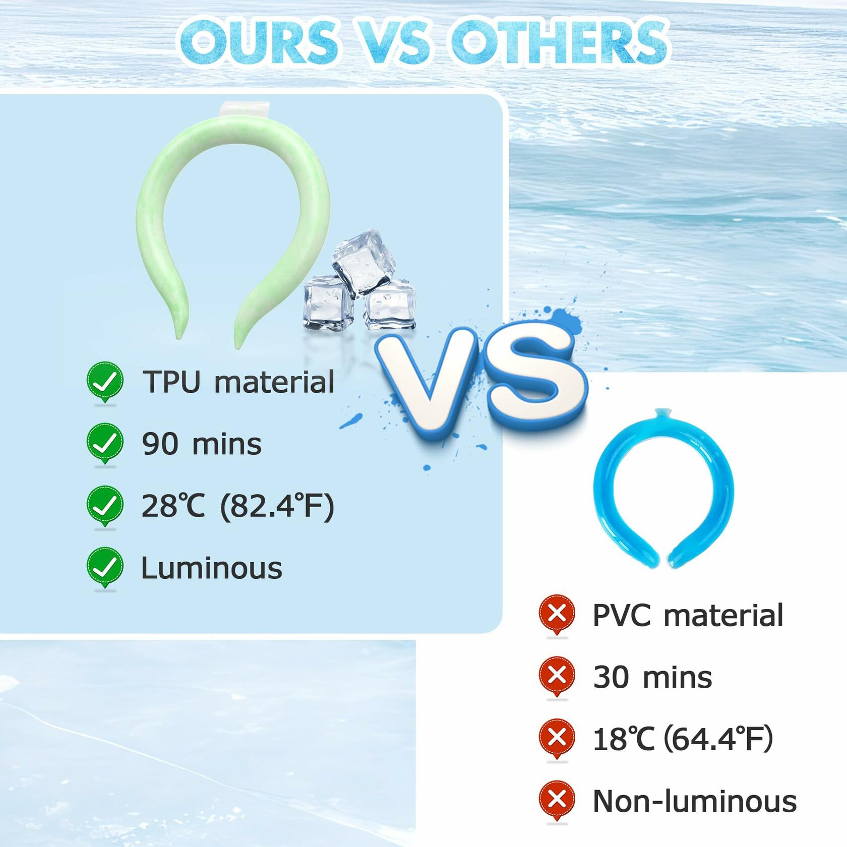 Fluorescent Neck Cooling Tube Reusable Ice Ring Neck Cooler Green