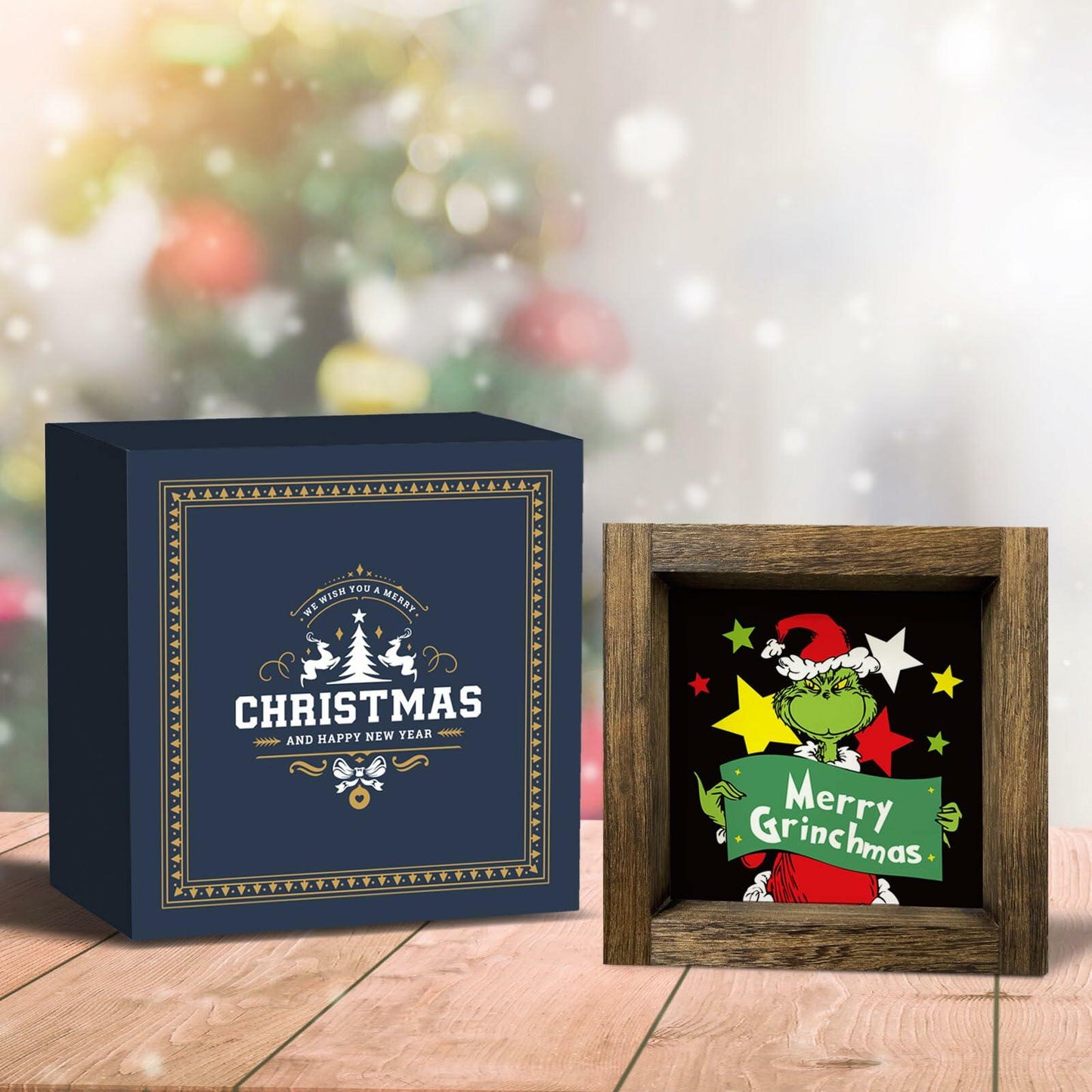 Funny Christmas Wooden Sign Home Bathroom Decor Cute Xmas 7x7 Inch Frame