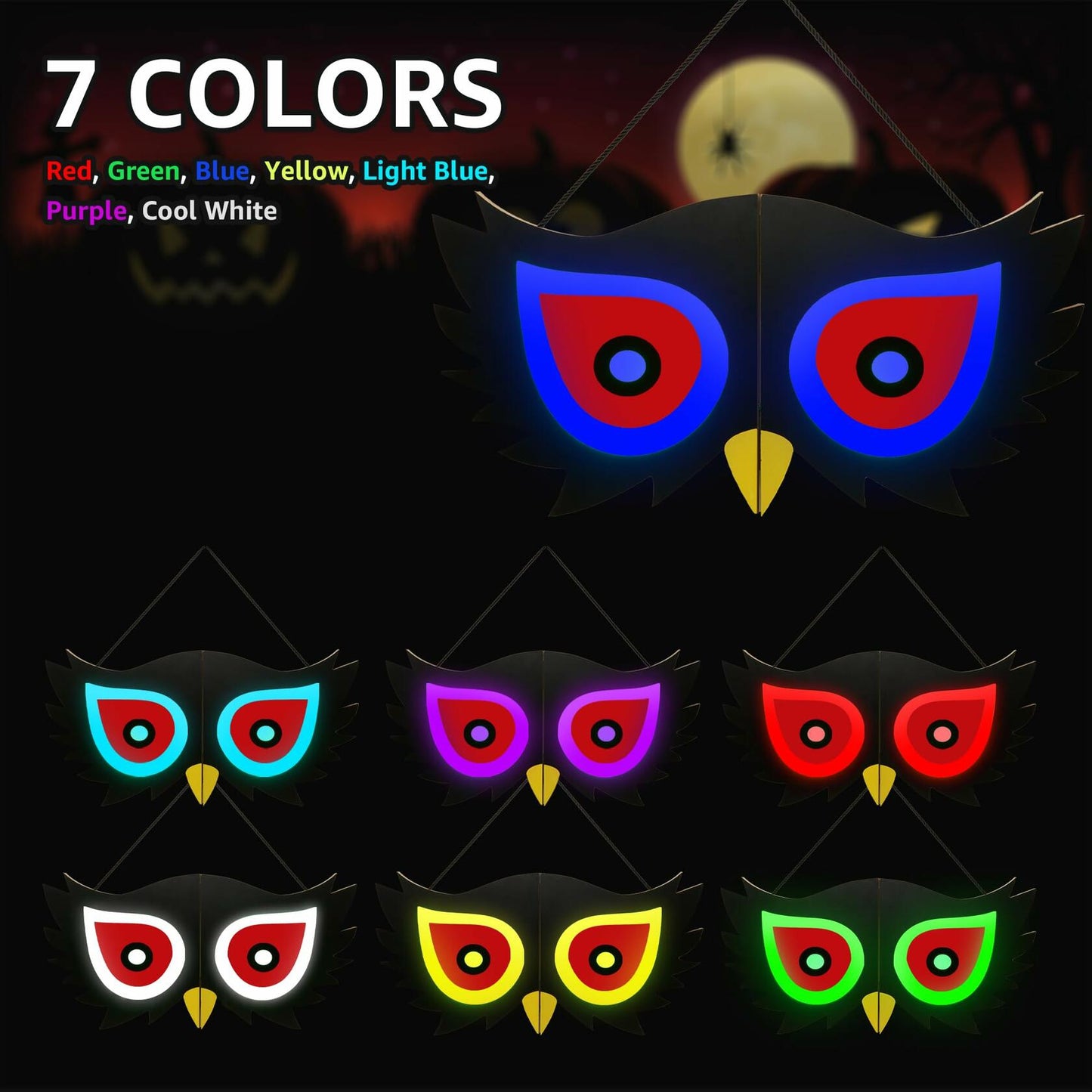 [Like New] BlcTec Halloween Spooky Eyes Lights 23.6in 7 Color Modes USB Battery Style C