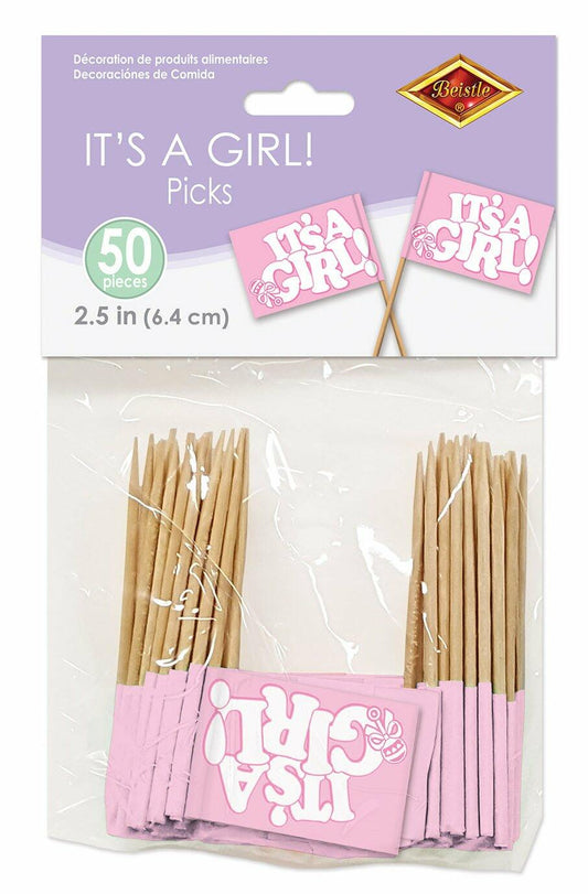 Beistle It's A Girl! Picks 2.5" Pink White 50 Count Party Supply