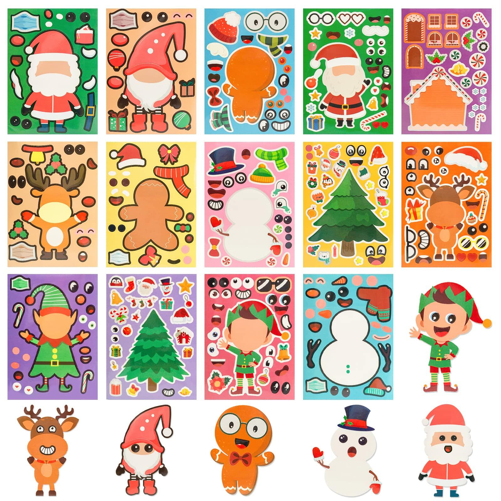 LovesTown 56PCS Waterproof Christmas Face Stickers for Kids Party Favors