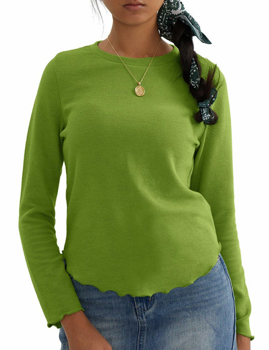 CHERFLY Women's Slim Fit Long Sleeve Tunic Top Salted Lime Green Size M