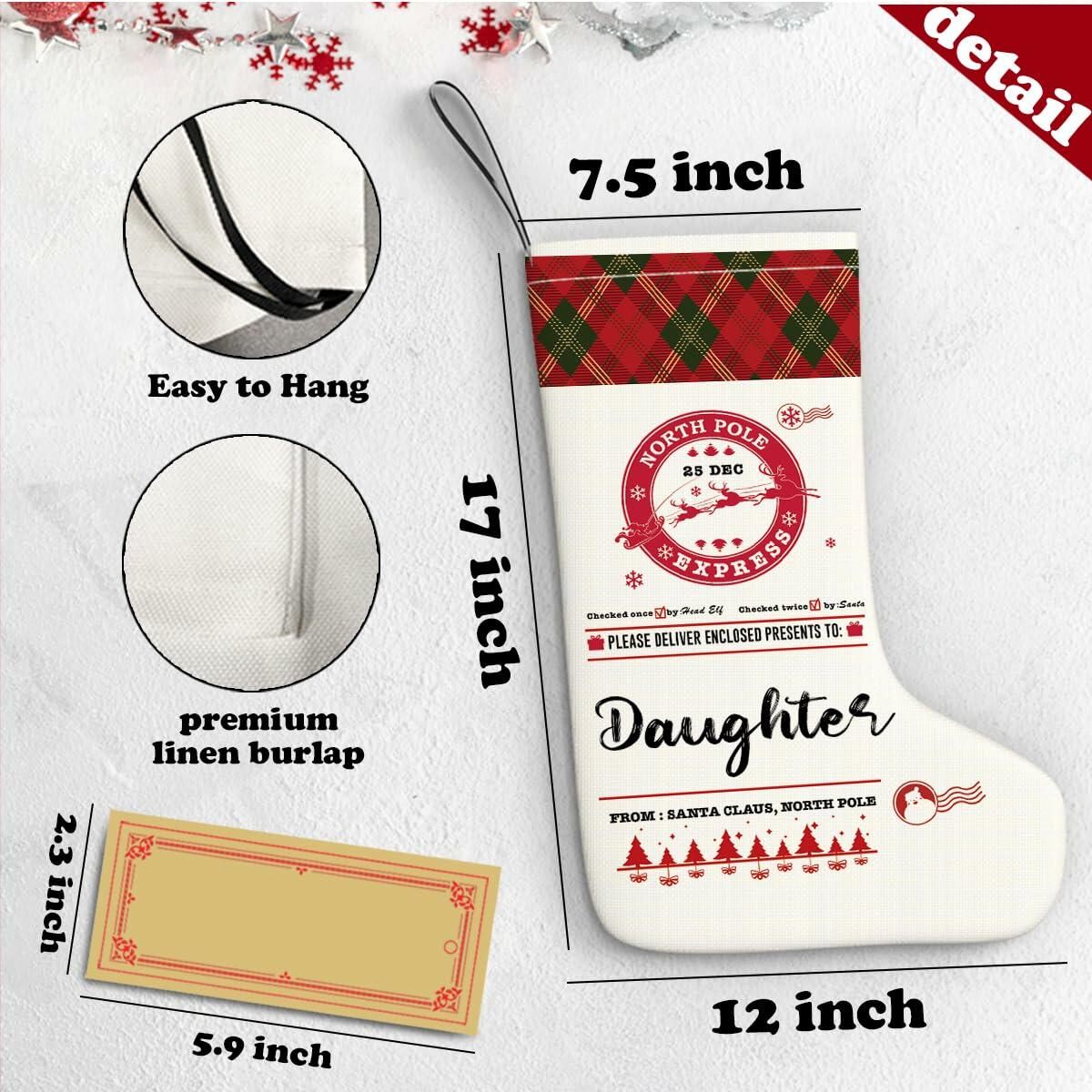 HEWBE Burlap Christmas Stocking Rustic Hanging Xmas Decoration Daughter Gift