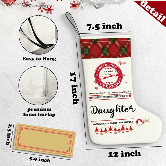 HEWBE Burlap Christmas Stocking Rustic Hanging Xmas Decoration Daughter Gift