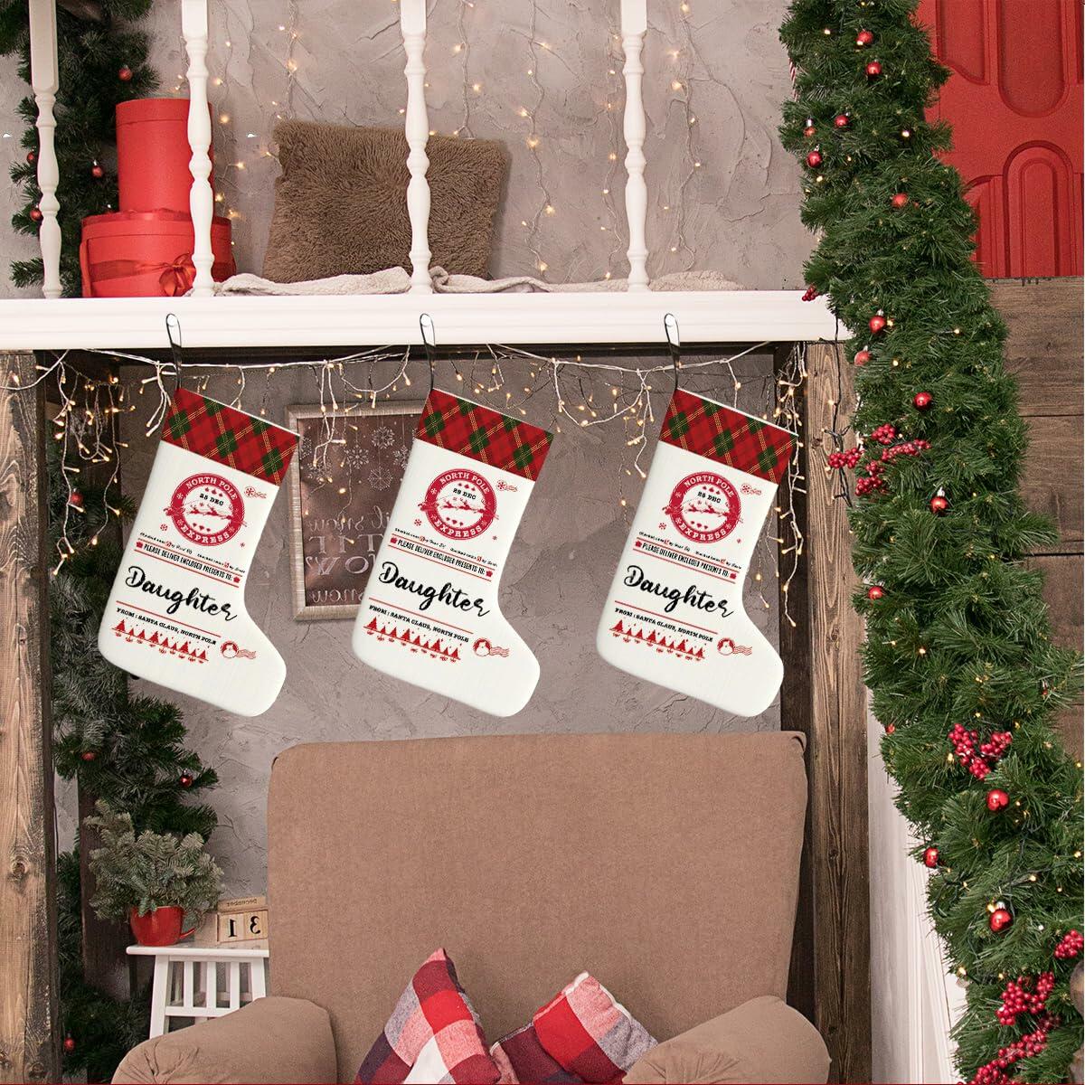 HEWBE Burlap Christmas Stocking Rustic Hanging Xmas Decoration Daughter Gift