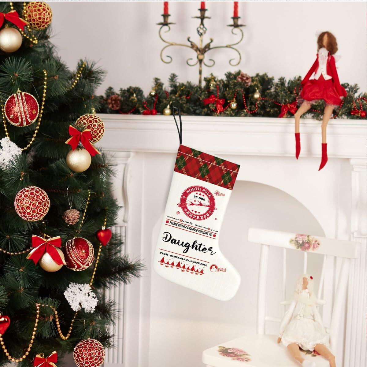 HEWBE Burlap Christmas Stocking Rustic Hanging Xmas Decoration Daughter Gift