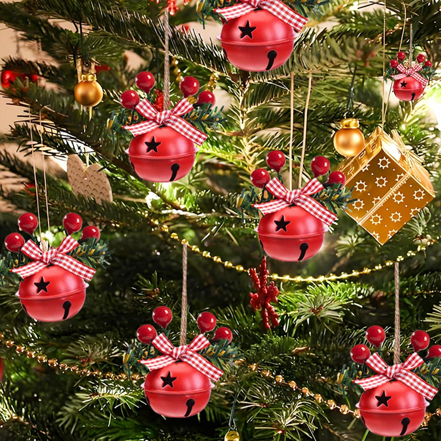 [Like New] 18 PCS Christmas Jingle Bells Ornaments Red White Green Tree Pendant Decor