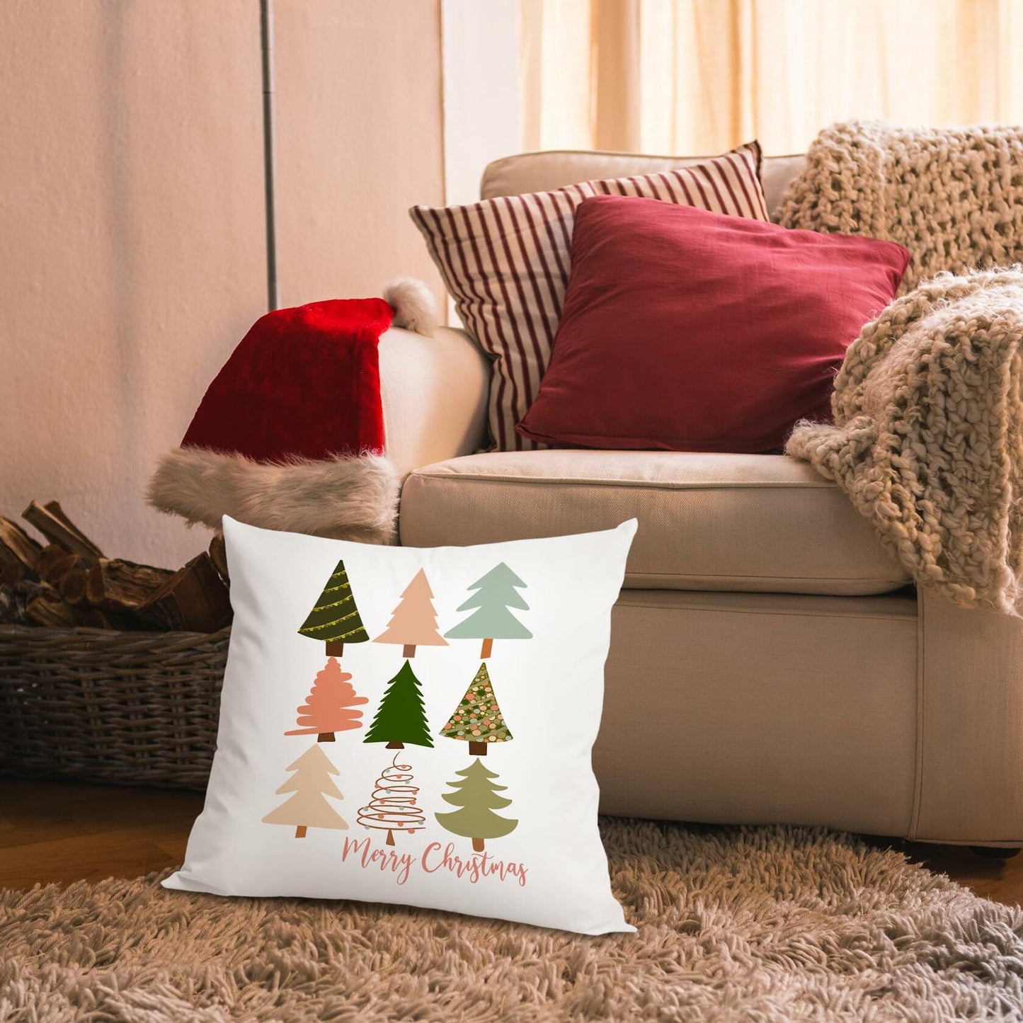 Jvpke Christmas Tree Pillow Covers 18x18 Colorful Farmhouse Xmas Decor