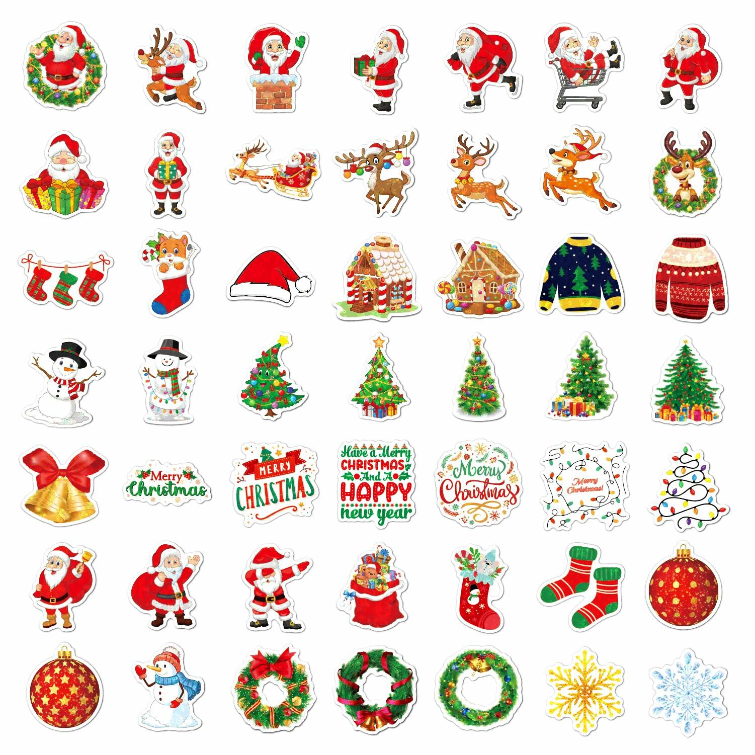 100PCS Christmas Children's Cartoon Santa Claus & Tree Waterproof Stickers