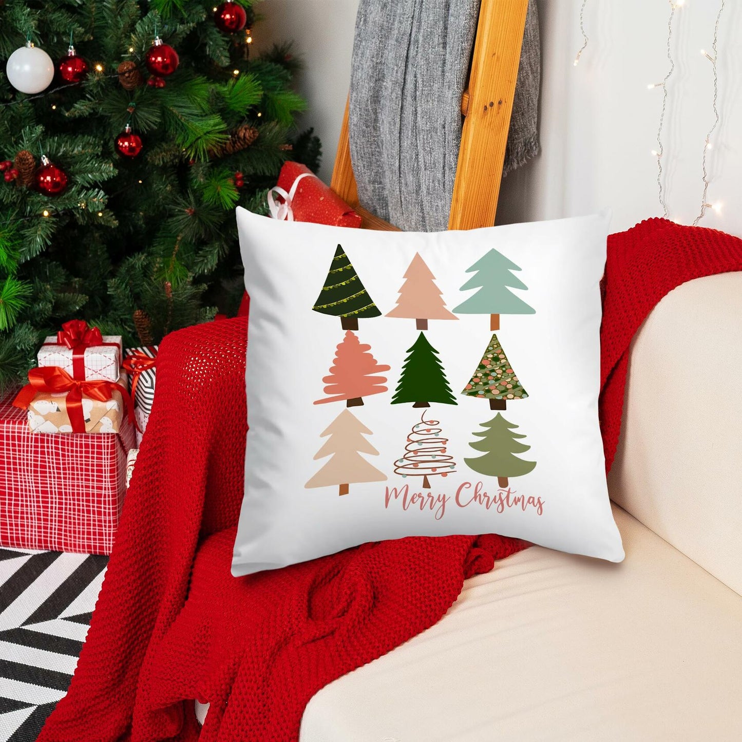 Jvpke Christmas Tree Pillow Covers 18x18 Colorful Farmhouse Xmas Decor