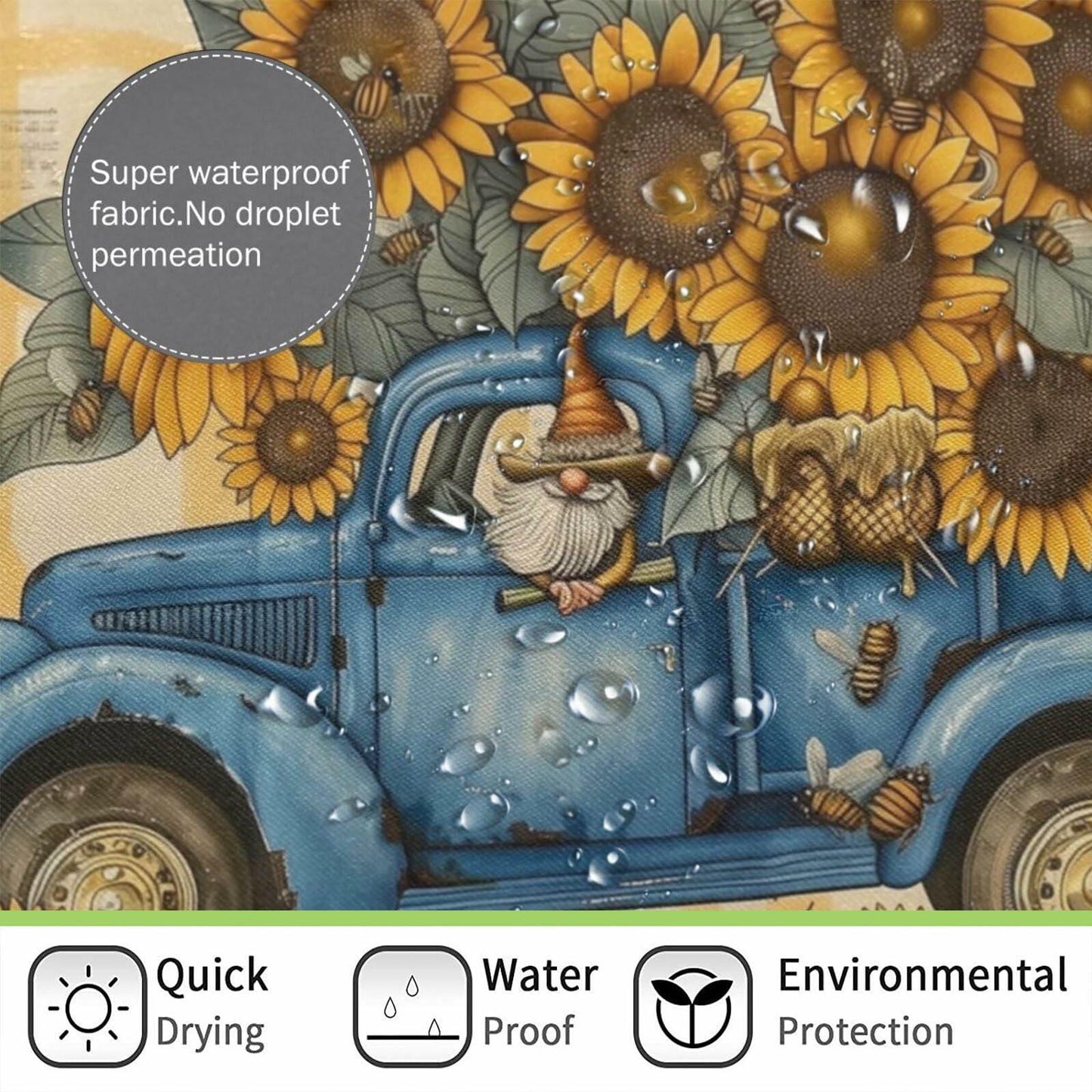 TIPIPARK Sunflower Shower Curtain 72x72 Waterproof Polyester with 12 Hooks