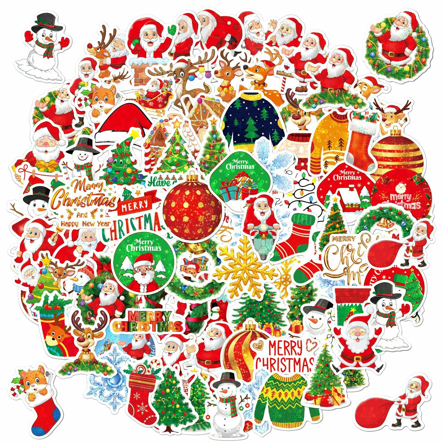 100PCS Christmas Children's Cartoon Santa Claus & Tree Waterproof Stickers