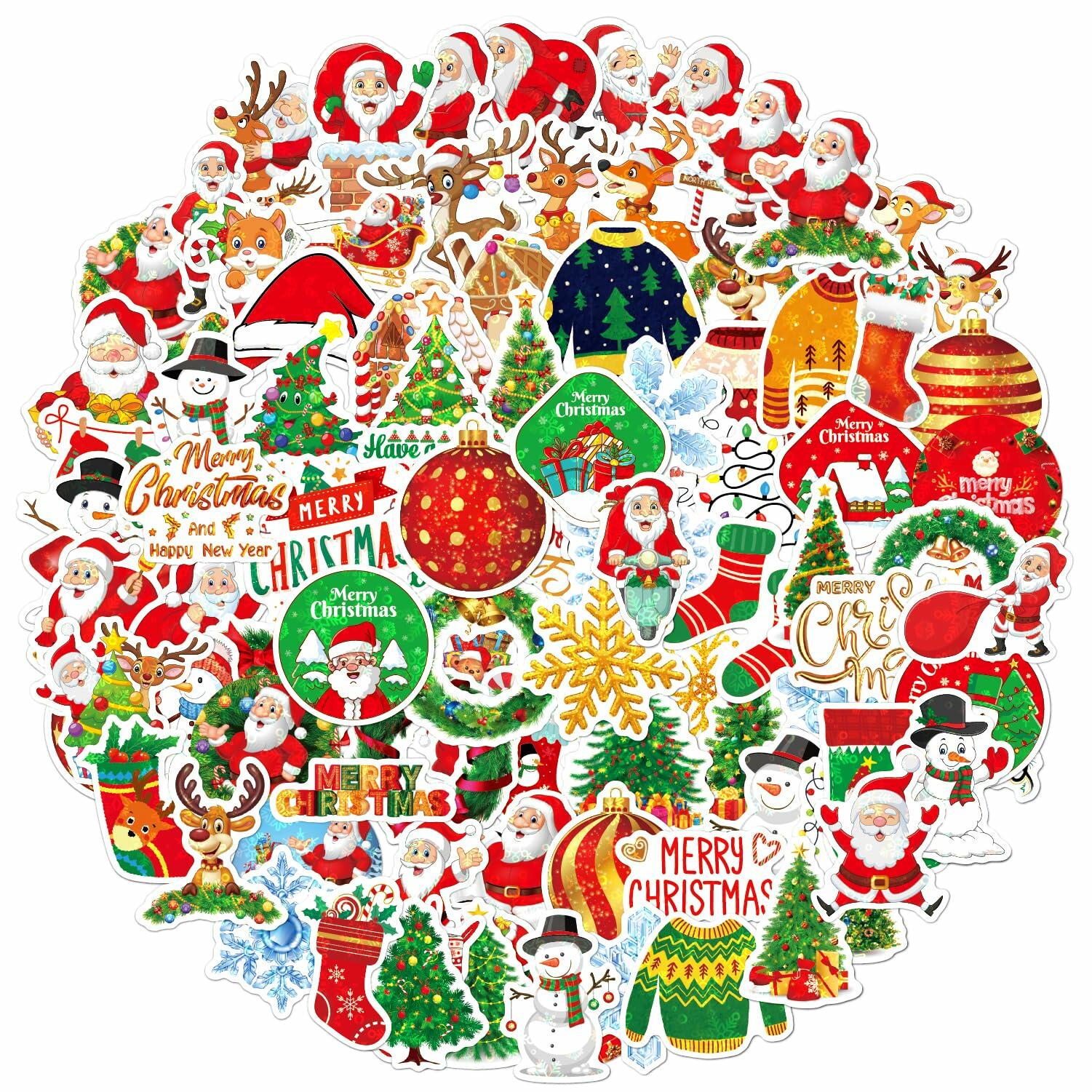 100PCS Christmas Children's Cartoon Santa Claus & Tree Waterproof Stickers