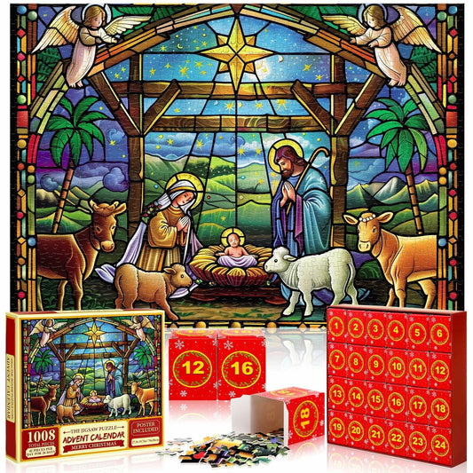 Simgoing 1008 Pc Christmas Advent Calendar Puzzle 19.69x27.56 Rustic
